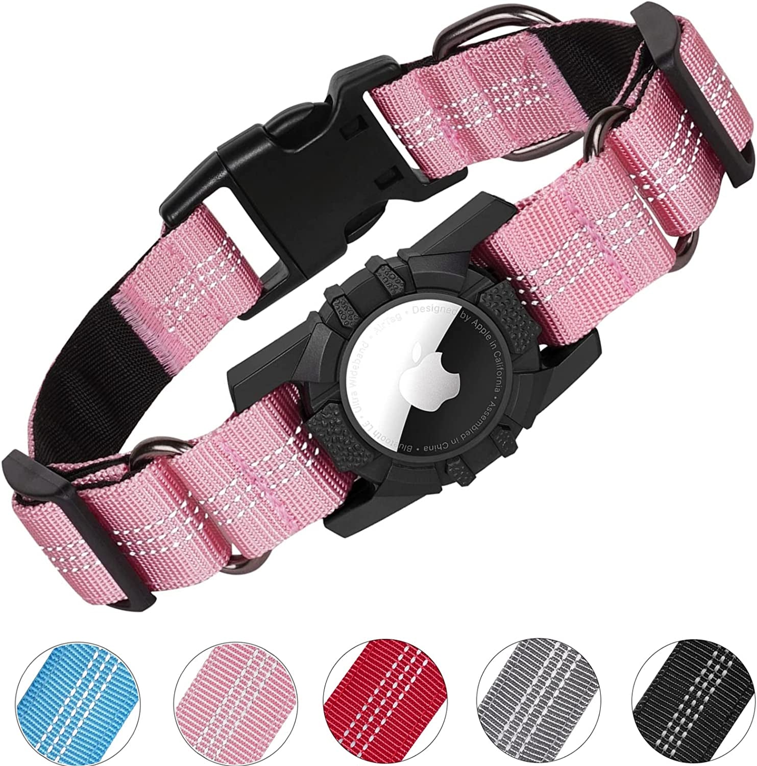 Airtag Dog Collar, FEEYAR Reflective Apple Air Tag Dog Collar - Adjustable - Durable - Heavy Duty Dog Collar with Airtag Holder, Integrated Air Tag Accessories Pet Collar for Small Medium Large Dogs Electronics > GPS Accessories > GPS Cases FEEYAR Pink L（16"-20"） 