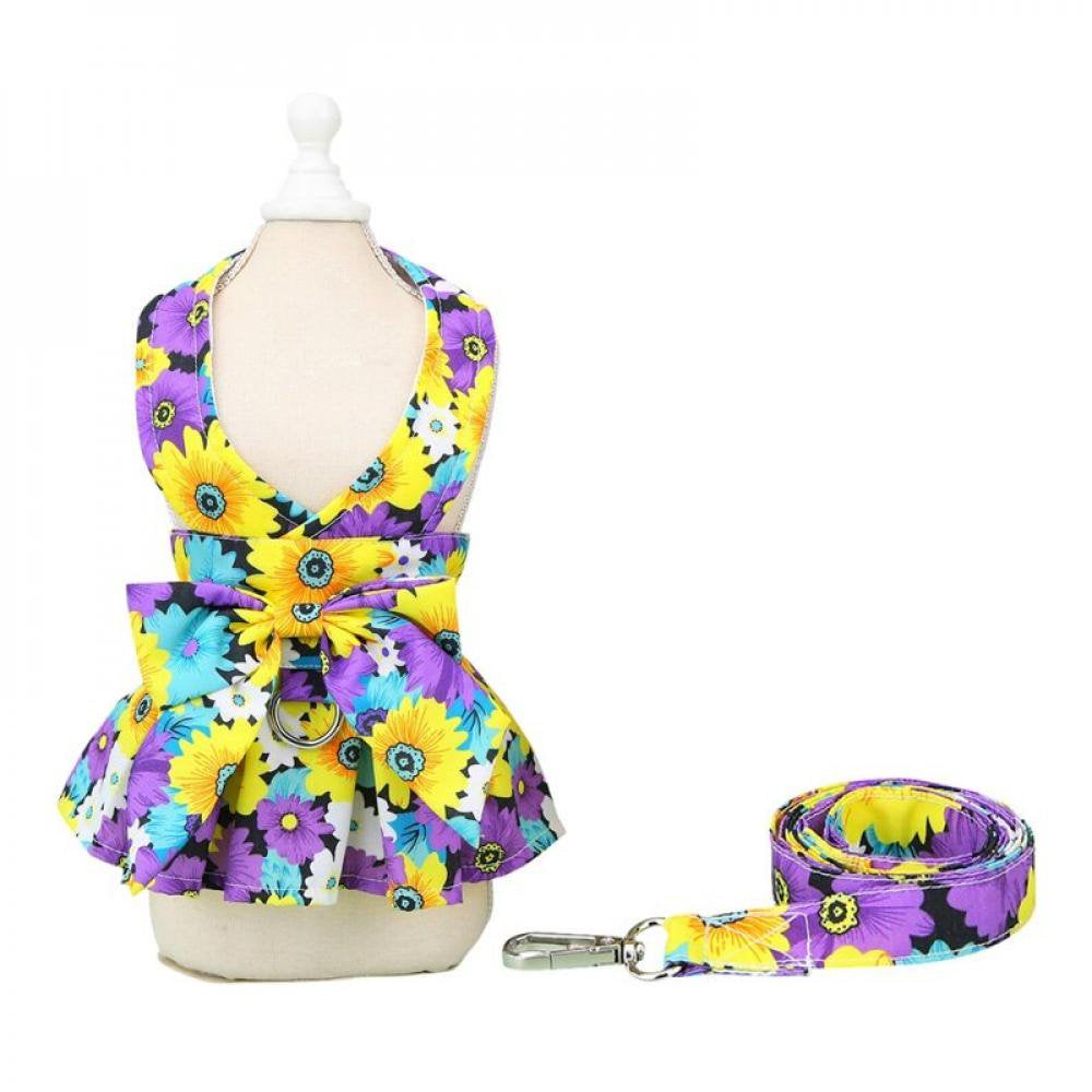 Monfince Dog Harness Dress with Leash Set, Princess Dog Vest for Small Dog Girl, Floral Puppy Dresses with Ring, Pet Clothes Doggie Outfits Cat Apparel, M Animals & Pet Supplies > Pet Supplies > Cat Supplies > Cat Apparel Monfince XL Purple Skirt 