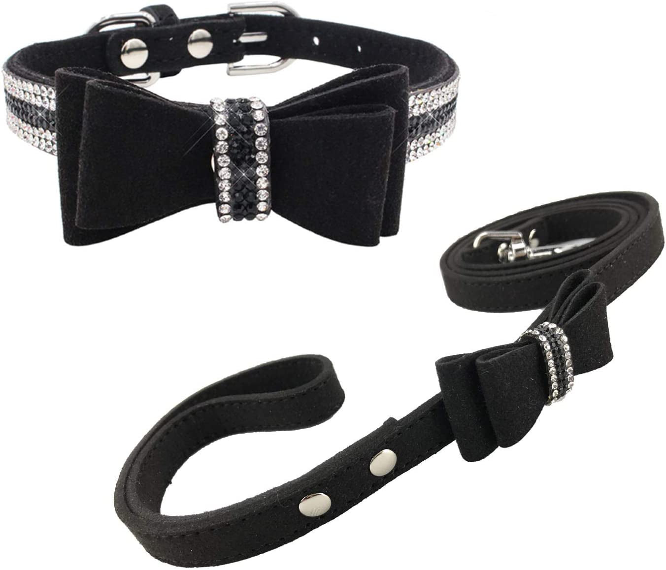 Newtensina Soft Bow Ties Dog Collar and Leash Set Cute Bow Ties Collar with Diamante for Dogs Cats - Black - XS Animals & Pet Supplies > Pet Supplies > Dog Supplies > Dog Apparel Newtensina Black XS 