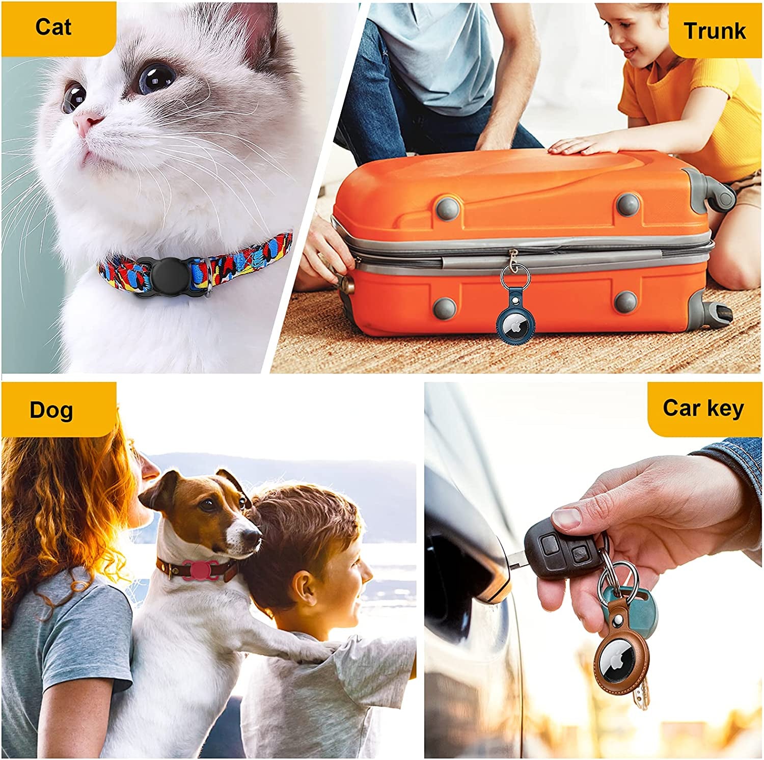 Airtag Holder, Airtag Dog Collar Holder, Airtag Case [4 Pack], Leyi PU Leather 360 Full Body Airtag Accessories + Soft Silicone Pet Loop for Apple Air Tag Holder Keychain Key Ring GPS Tracker, 4 Color