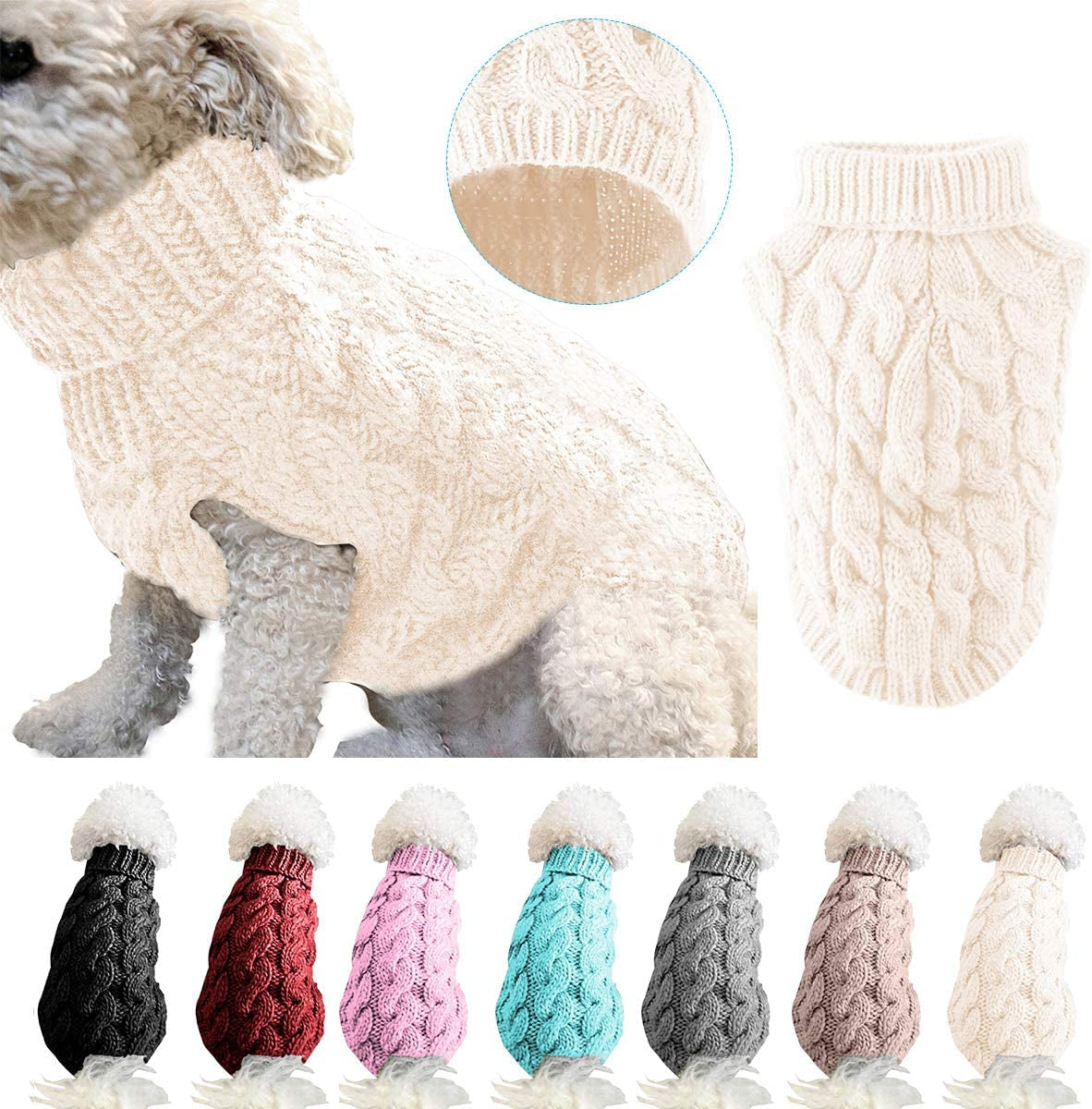 Pet Dog Turtleneck Knitting Sweater Coat Winter Warmer Thickening Pullover Knitwear Crochet Coat Clothes for Small Medium Large Dog Puppy Cat (L, White) Animals & Pet Supplies > Pet Supplies > Dog Supplies > Dog Apparel Winmany1112 White Medium 