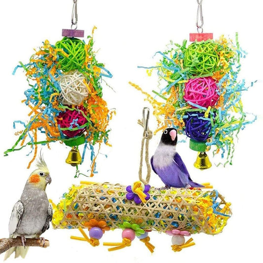 3Pack Bird Chewing Toys Foraging Shredder Toy Parrot Cage Shredder Toy Bird Loofah Toys Foraging Hanging Toy for Cockatiel Conure African Grey Parrot Animals & Pet Supplies > Pet Supplies > Bird Supplies > Bird Toys EFINNY   