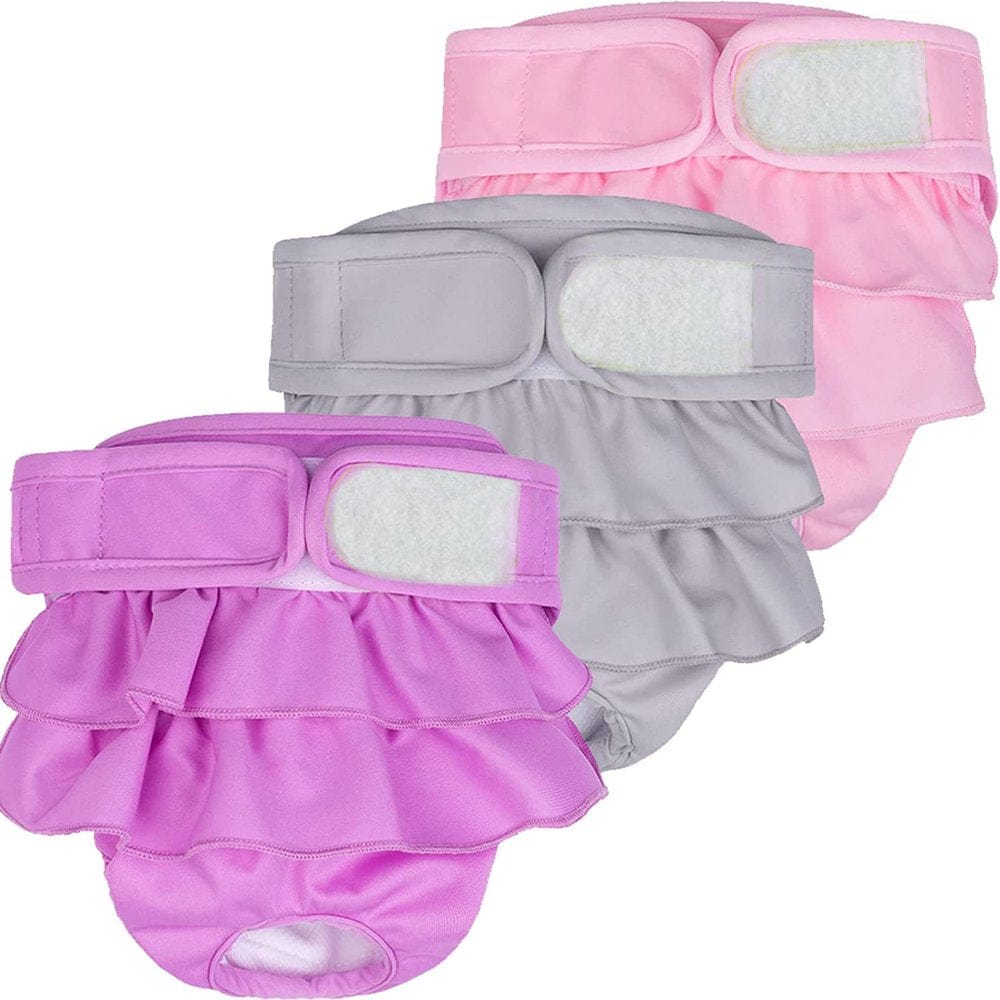 3Pack, Washable Female Dog Diapers, Reusable Doggies Diapers and Puppies Dogs Heat Panties for Girl Dogs Periods Pink/Purple/Gray Animals & Pet Supplies > Pet Supplies > Dog Supplies > Dog Diaper Pads & Liners DERTHADEIG XL Pink/Purple/Gray 