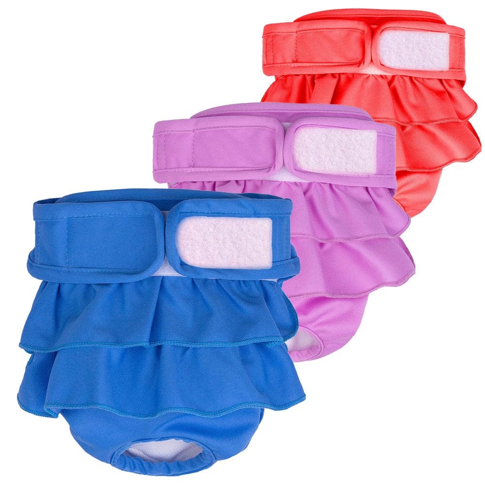 3Pack, Washable Female Dog Diapers, Reusable Doggies Diapers and Puppies Dogs Heat Panties for Girl Dogs Periods Pink/Purple/Gray Animals & Pet Supplies > Pet Supplies > Dog Supplies > Dog Diaper Pads & Liners DERTHADEIG S Blue/Purple/Red 