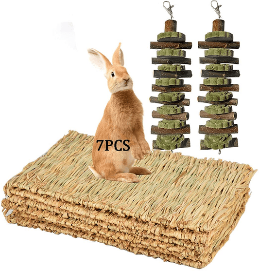 3PCS Grass Mat Woven Bed Mat for Small Animal Bedding Nest 2PCS Bunny Chew Toys for Teeth Grinding,Chinchilla Treats Organic Fruitwood Chewing Sticks with Grass Cake Pet Snacks for Rodent Pets Rats Animals & Pet Supplies > Pet Supplies > Small Animal Supplies > Small Animal Bedding Hamiledyi   