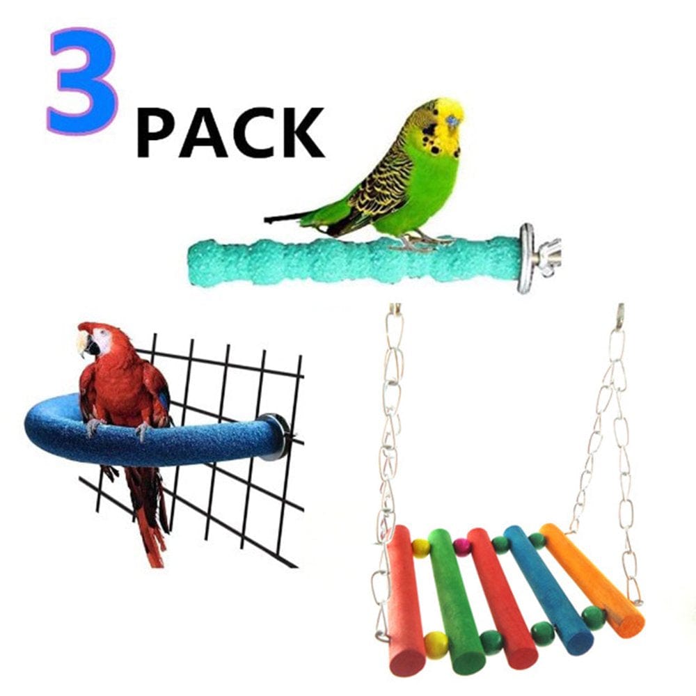 3Pcs Parrot Perch Stand Bird Cage Accessories Wooden Stick Paw Feet Grinding Rough-Surfaced Chew Swing Toys for Cockatiels Conure Animals & Pet Supplies > Pet Supplies > Bird Supplies > Bird Cage Accessories Bydezcon   