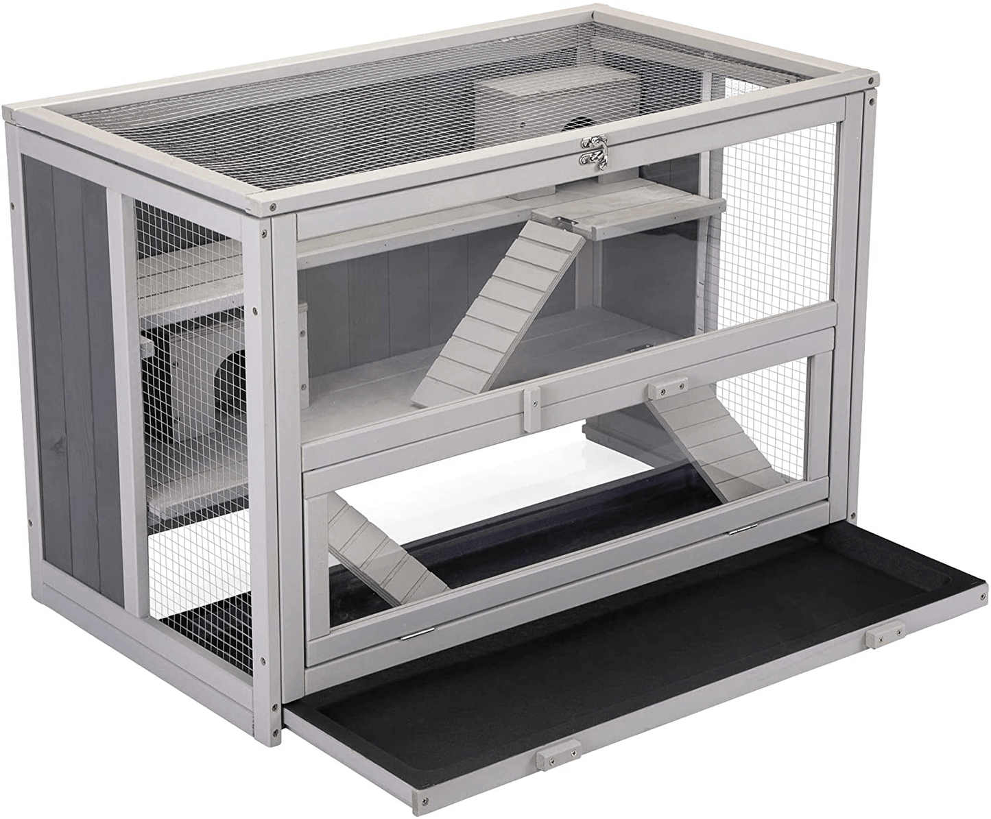 4 EVER WINNER Hamster Cage Rat House, Wood Guinea Pig Habitat Rat House with Hideout, 3 Tier Small Animal Enclosure with Plastic Tray, Grey Animals & Pet Supplies > Pet Supplies > Small Animal Supplies > Small Animal Habitats & Cages 4 EVER WINNER   