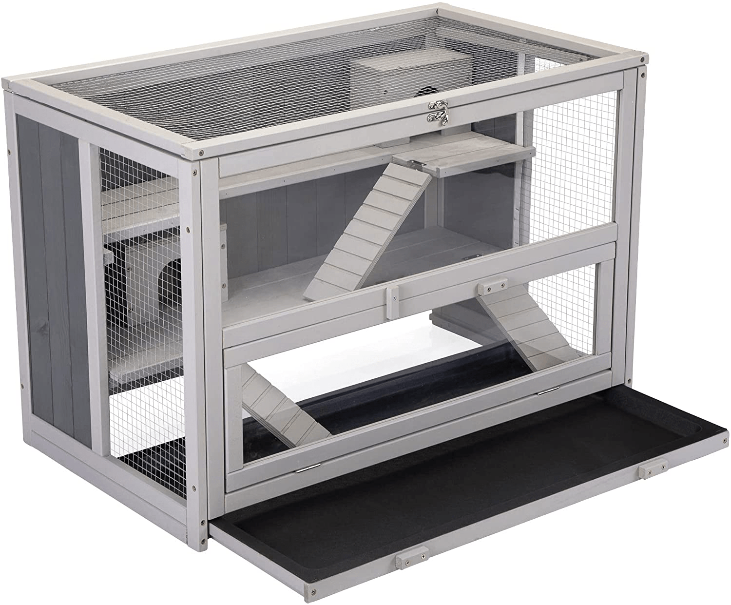 4 EVER WINNER Hamster Cage Rat House, Wood Guinea Pig Habitat Rat House with Hideout, 3 Tier Small Animal Enclosure with Plastic Tray, Grey Animals & Pet Supplies > Pet Supplies > Small Animal Supplies > Small Animal Habitats & Cages 4 EVER WINNER   