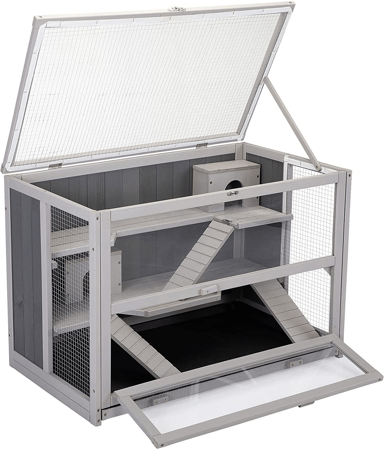 4 EVER WINNER Hamster Cage Rat House, Wood Guinea Pig Habitat Rat House with Hideout, 3 Tier Small Animal Enclosure with Plastic Tray, Grey Animals & Pet Supplies > Pet Supplies > Small Animal Supplies > Small Animal Habitats & Cages 4 EVER WINNER   