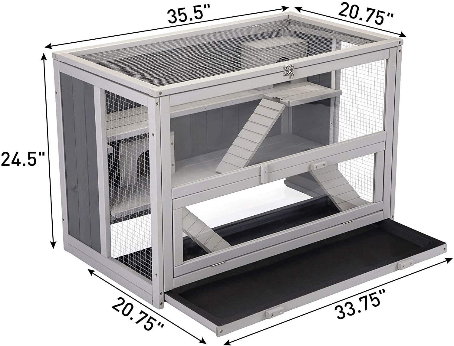 4 EVER WINNER Hamster Cage Rat House, Wood Guinea Pig Habitat Rat House with Hideout, 3 Tier Small Animal Enclosure with Plastic Tray, Grey Animals & Pet Supplies > Pet Supplies > Small Animal Supplies > Small Animal Habitats & Cages 4 EVER WINNER   