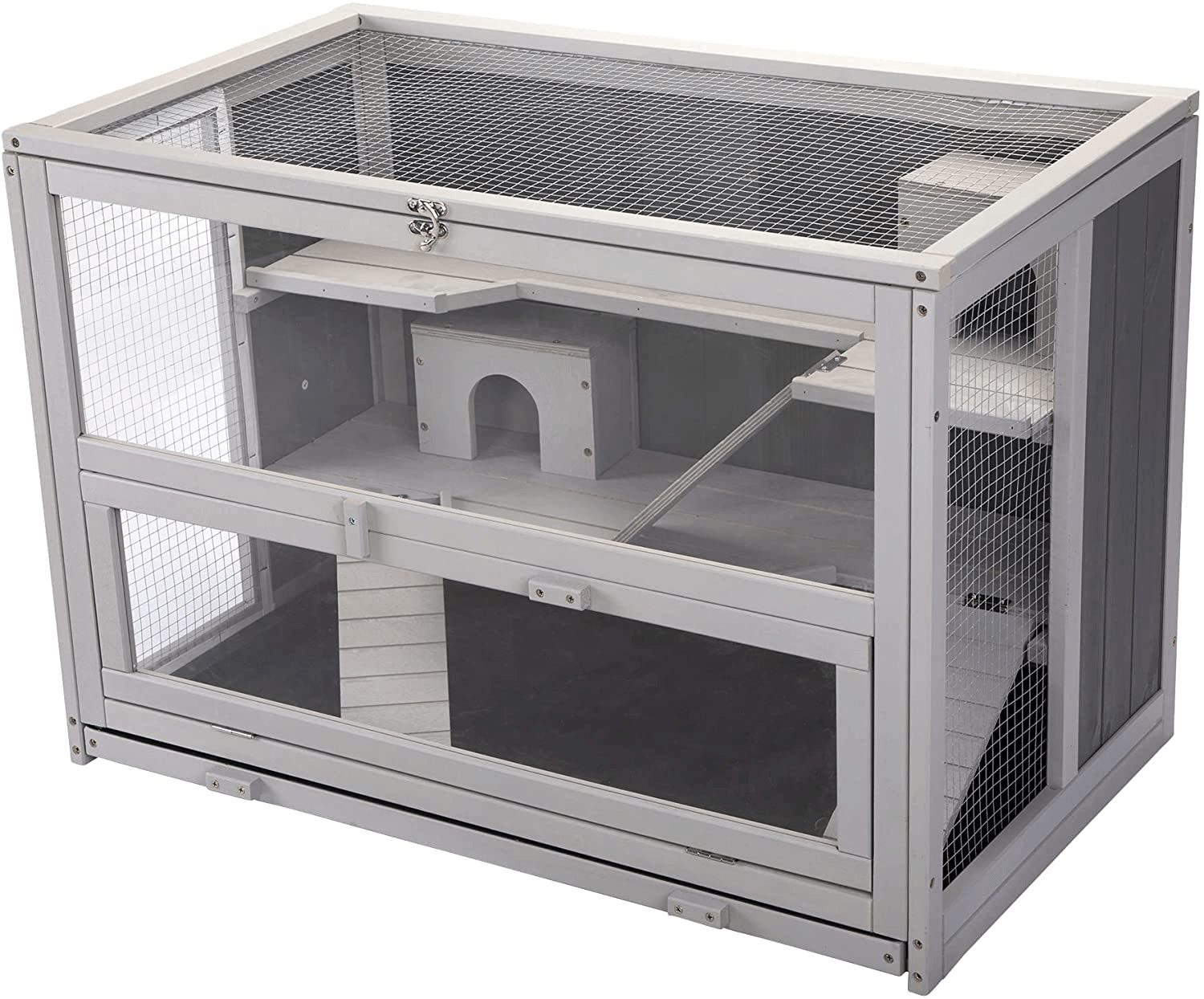 4 EVER WINNER Hamster Cage Rat House, Wood Guinea Pig Habitat Rat House with Hideout, 3 Tier Small Animal Enclosure with Plastic Tray, Grey Animals & Pet Supplies > Pet Supplies > Small Animal Supplies > Small Animal Habitats & Cages 4 EVER WINNER   