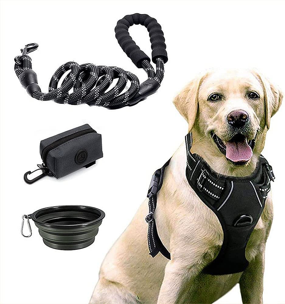 4 in 1 Dog Harness for Meduim Small Large Dogs No Pull Pet Harness, Adjustable Soft Breathable Cushion Harness with Dog Leash, Foldable Dog Bowl, Dog Harness Set (Medium) Animals & Pet Supplies > Pet Supplies > Dog Supplies > Dog Apparel Pionix LLC Medium  