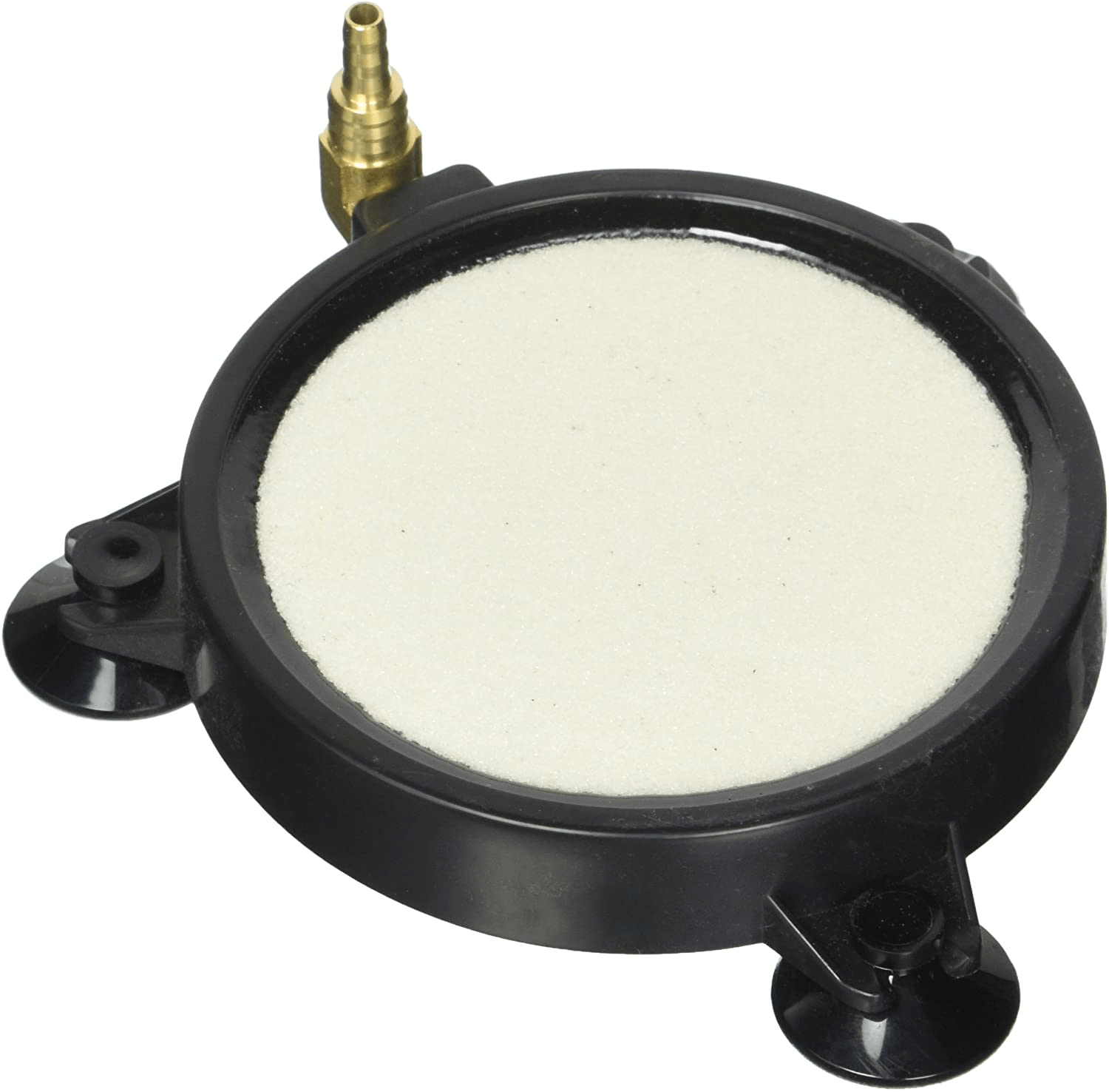 4 Inch round Air Stone Bubble Diffuser. White Premium Grade Bubbler. 3 Suction Cups to Hold in Place. 90 Degree Metal Inlet Prevents Kinks. Perfect for Hydroponics, Aquaponics, Ponds, Aquariums, Etc.