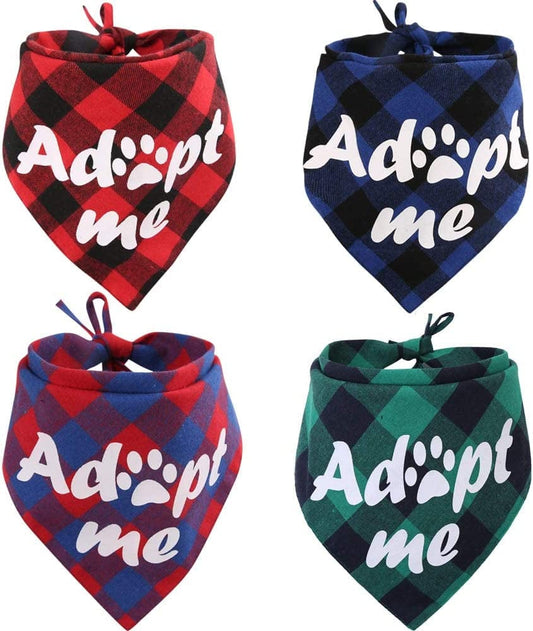 4 Pack Adopt Me Dog Bandana Printing Plaid Reversible Triangle Bibs Scarf Accessories for Dogs Cats Animals & Pet Supplies > Pet Supplies > Dog Supplies > Dog Apparel KZHAREEN   