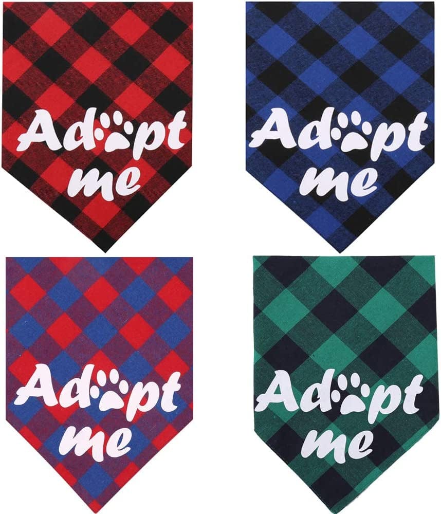 4 Pack Adopt Me Dog Bandana Printing Plaid Reversible Triangle Bibs Scarf Accessories for Dogs Cats Animals & Pet Supplies > Pet Supplies > Dog Supplies > Dog Apparel KZHAREEN   