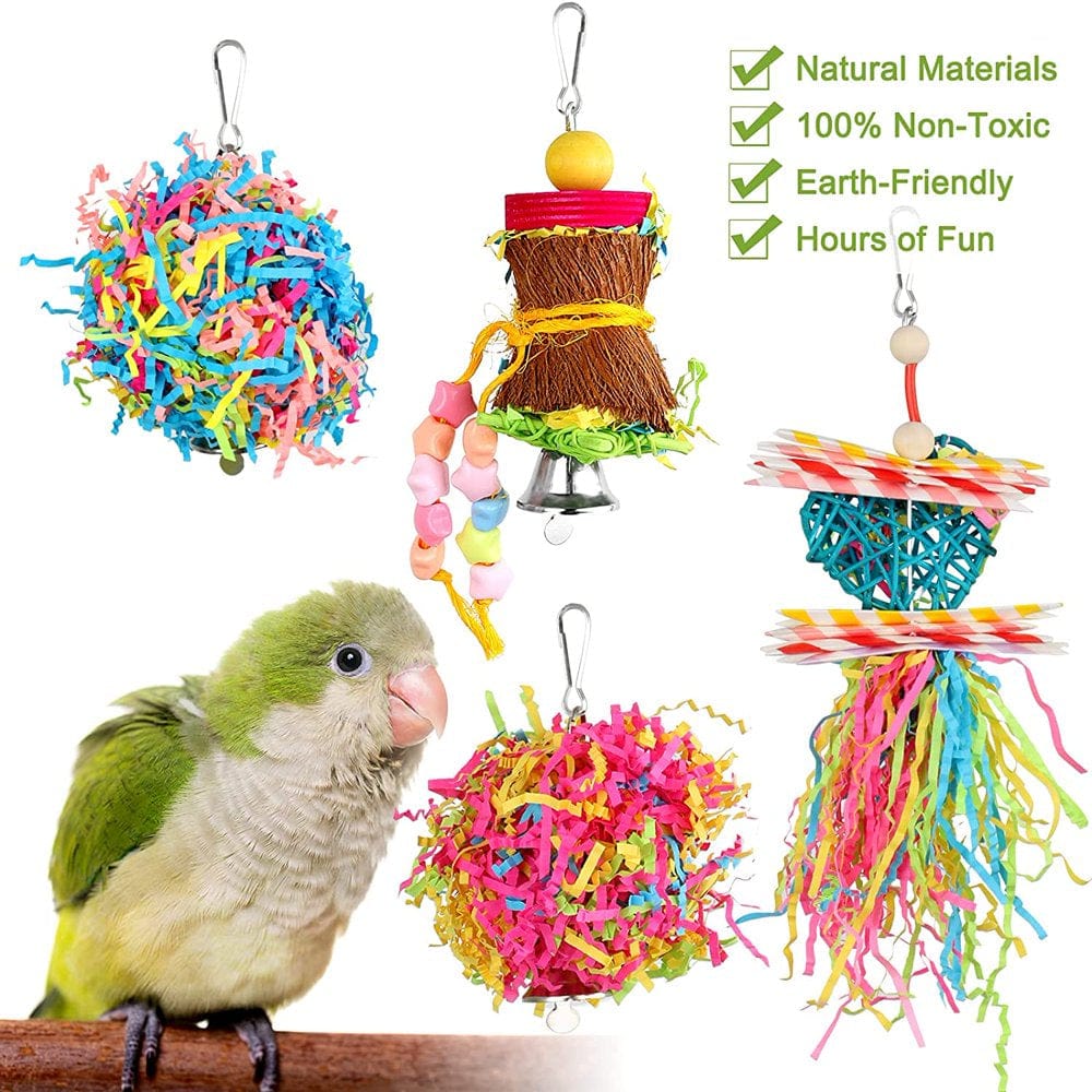 4 Pack Bird Shredder Toys Small Parrot Chewing Toys Parrot Cage Foraging Hanging Toy for Small Bird Parakeets Parrotlets Animals & Pet Supplies > Pet Supplies > Bird Supplies > Bird Toys Domora   