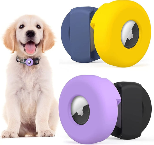 [4 Pack] BREAKIX Holder for Airtag, Silicone Pet Collar Case for Airtags 2021, Anti-Lost Cover Pet Loop Holder Perfectly for Dog Collars Loop&Backpack Bag Accessories - (Black、Blue、Purple、Yellow) Electronics > GPS Accessories > GPS Cases BREAKIX   