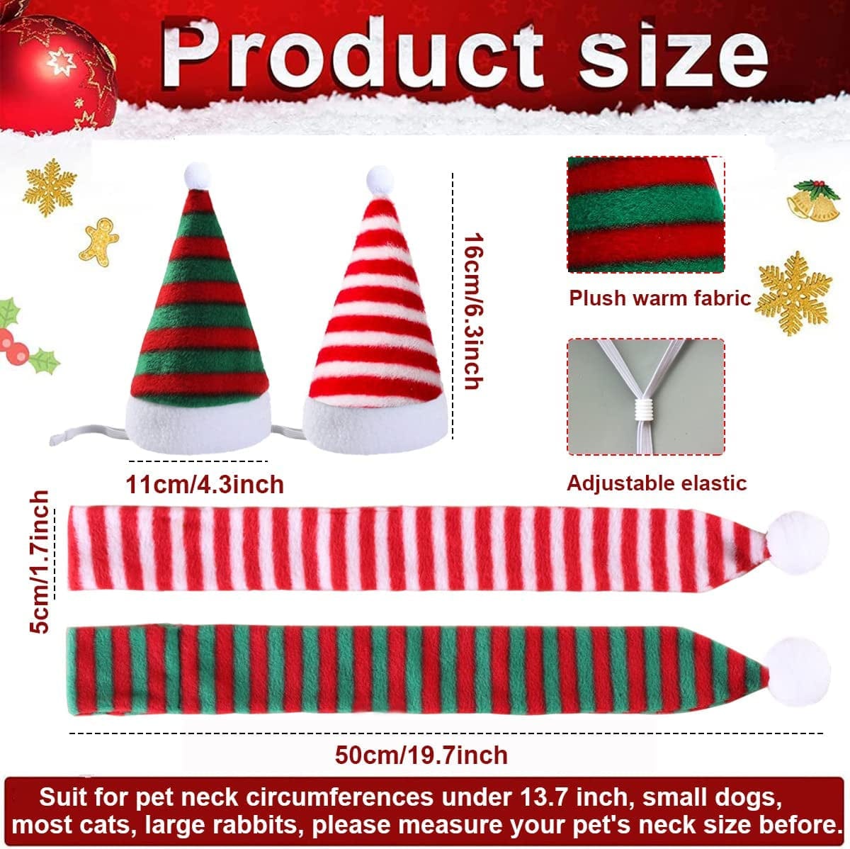 4 Pack Cat Santa Hat with Scarf Dog Christmas Hat and Scarf Striped Christmas Costumes for Small Dogs Cats Animals & Pet Supplies > Pet Supplies > Dog Supplies > Dog Apparel FUEAWIM   