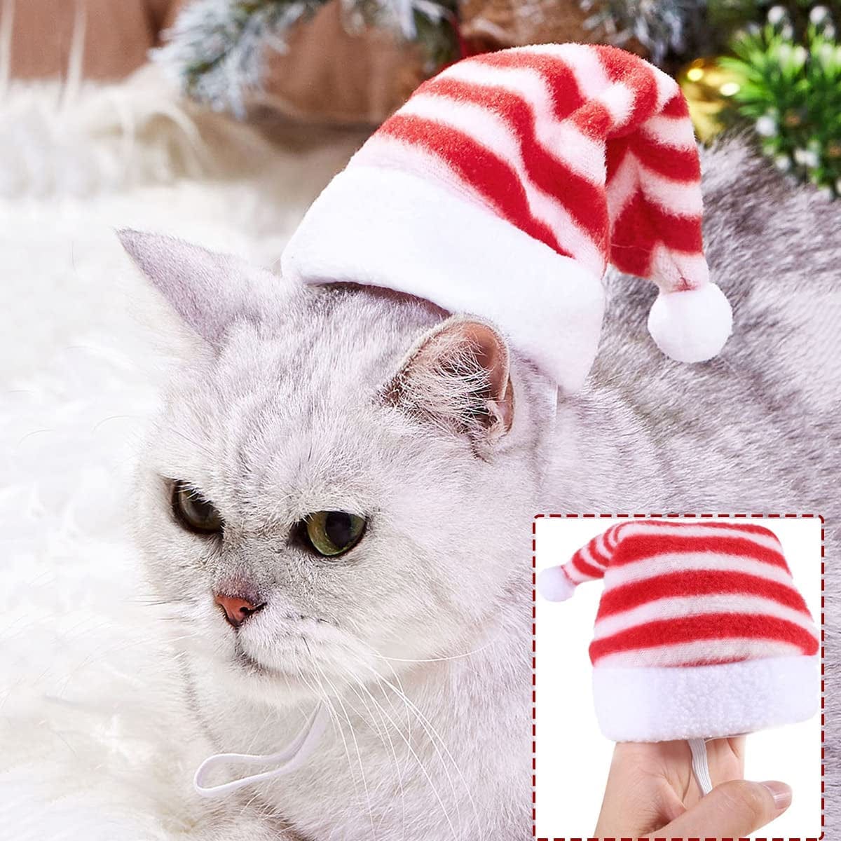 4 Pack Cat Santa Hat with Scarf Dog Christmas Hat and Scarf Striped Christmas Costumes for Small Dogs Cats Animals & Pet Supplies > Pet Supplies > Dog Supplies > Dog Apparel FUEAWIM   