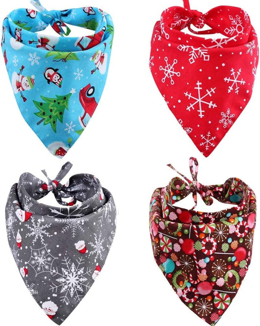 4 Pack Christmas Dog Bandana Reversible Triangle Bibs Scarf Accessories for Dogs Cats Pets Animals & Pet Supplies > Pet Supplies > Dog Supplies > Dog Apparel KZHAREEN Small  