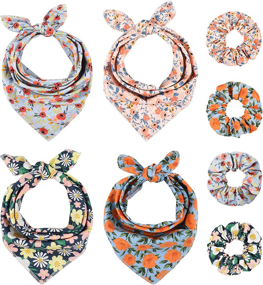 4 Pack Dog Bandanas with Matching Scrunchie Set- Dog Scarf Adjustable Square Foldable for Small Medium Large Dogs Puppies Cats- Pet Owner Gift S Animals & Pet Supplies > Pet Supplies > Dog Supplies > Dog Apparel Jesries   