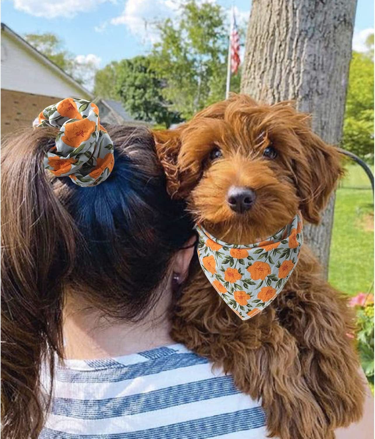 4 Pack Dog Bandanas with Matching Scrunchie Set- Dog Scarf Adjustable Square Foldable for Small Medium Large Dogs Puppies Cats- Pet Owner Gift S Animals & Pet Supplies > Pet Supplies > Dog Supplies > Dog Apparel Jesries   