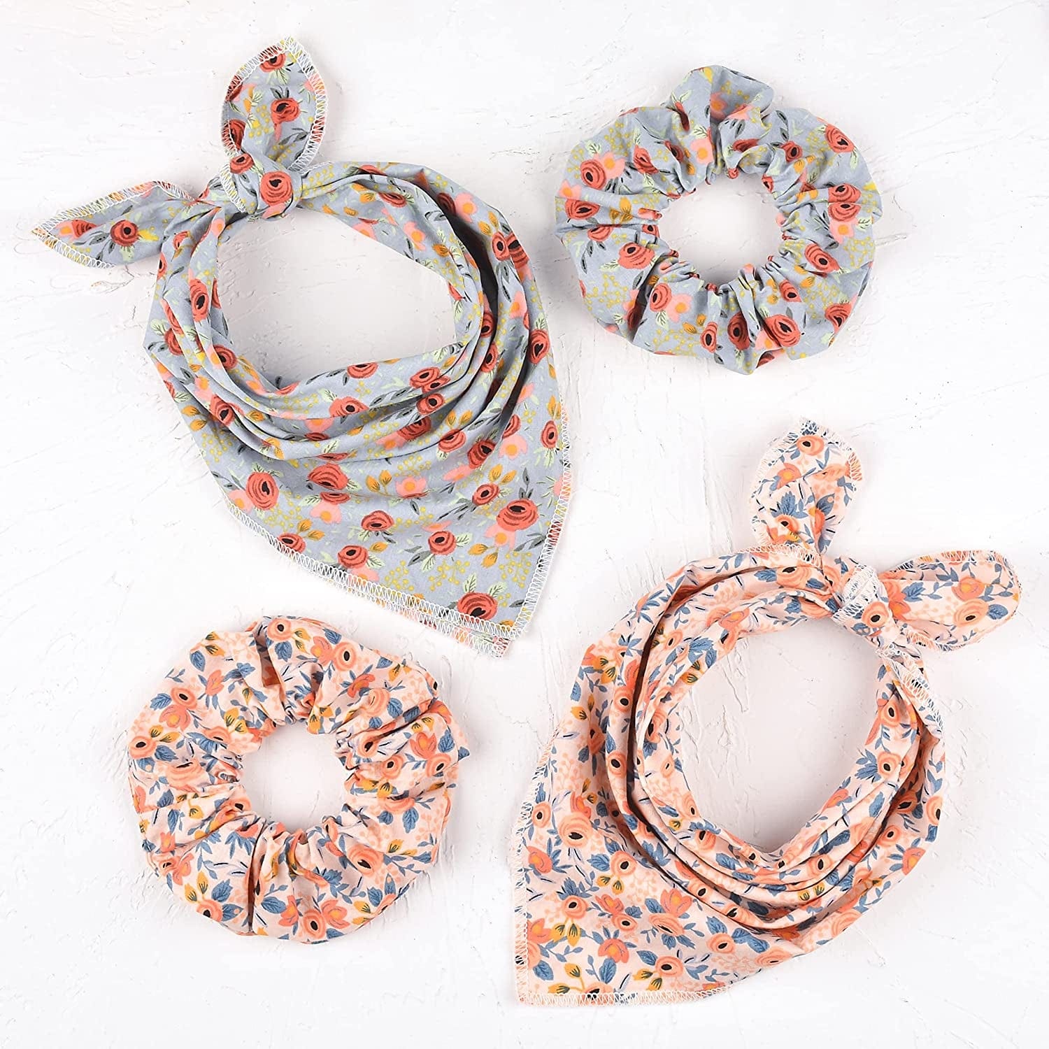 4 Pack Dog Bandanas with Matching Scrunchie Set- Dog Scarf Adjustable Square Foldable for Small Medium Large Dogs Puppies Cats- Pet Owner Gift S Animals & Pet Supplies > Pet Supplies > Dog Supplies > Dog Apparel Jesries   