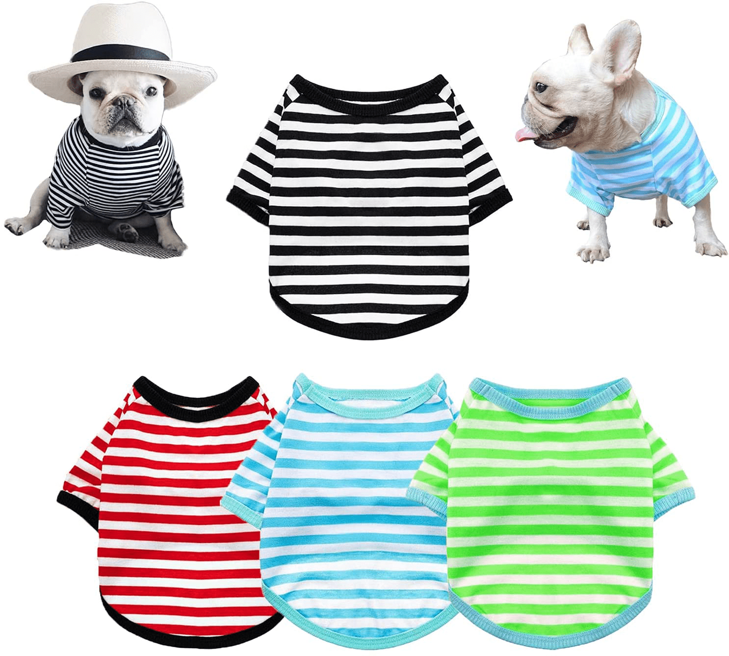 4-Pack Dog Shirts Pet Summer Doggie Clothes Breathable Striped Outfits Puppy T-Shirts Apparel for Small Dog Cat Boy and Girl Animals & Pet Supplies > Pet Supplies > Cat Supplies > Cat Apparel TOLOG Black & Red & Blue & Green L(Pack of 4) 
