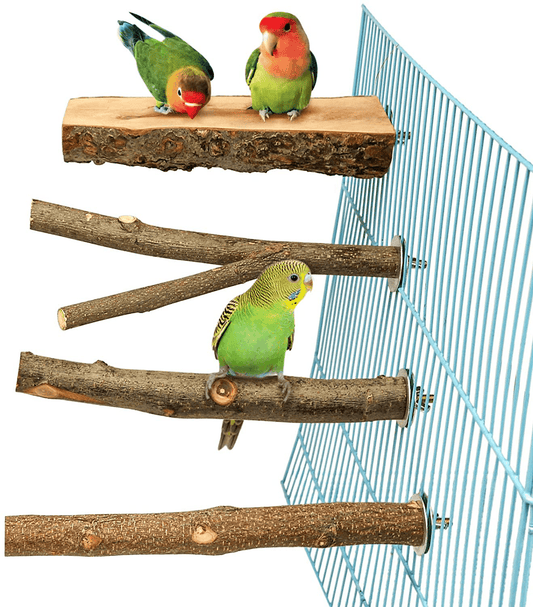 4 Pack Natural Wood Bird Perch for Bird Cages,Parrot Stand Perch Platform Exercise Playground Toys Paw Grinding Stick Perch Stand Cage Accessories for Budgies Cockatiel Conure Parakeet Lovebirds
