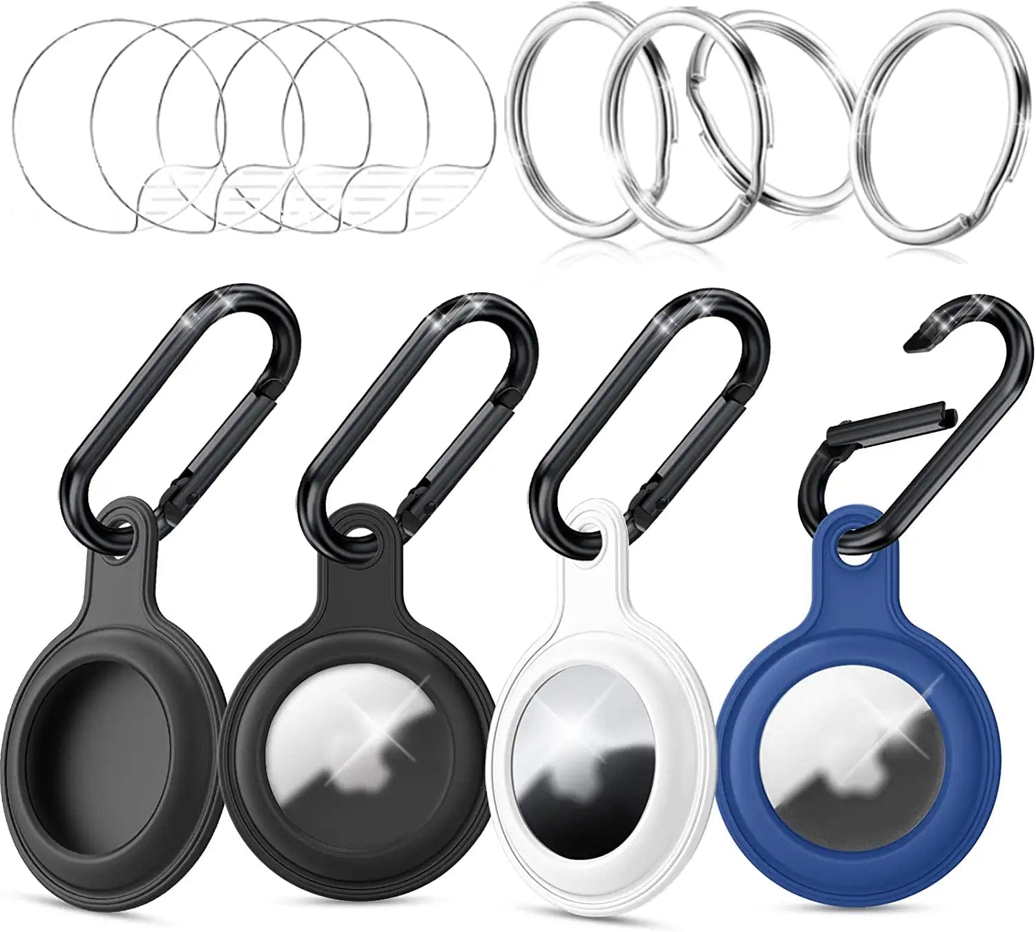 4 Pack Silicone Case for Airtags with Screen Protector Carabiner Keychain Key Ring, Protective Cover Compatible with Apple Airtag Key Finder Tracker Pet Dog Necklace Collar Holder, Air Tag Accessories