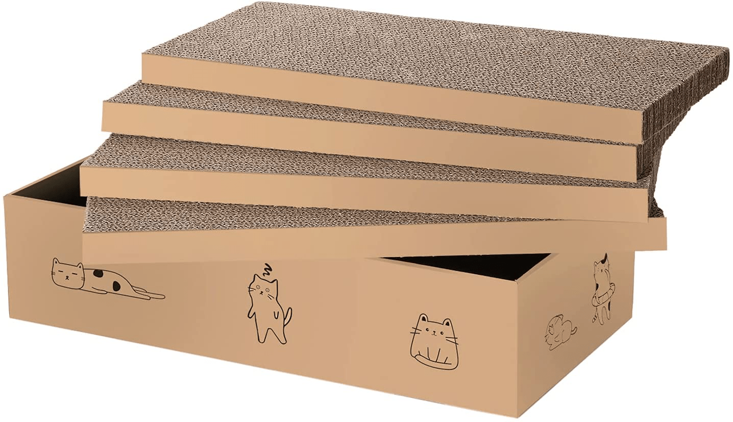 4 Packs in 1 Cat Scratch Pad with Box , Cat Scratcher Cardboard,Reversible,Durable Recyclable Cardboard, Suitable for Cats to Rest, Grind Claws and Play with Scratch Box Animals & Pet Supplies > Pet Supplies > Cat Supplies > Cat Furniture Mankaide   