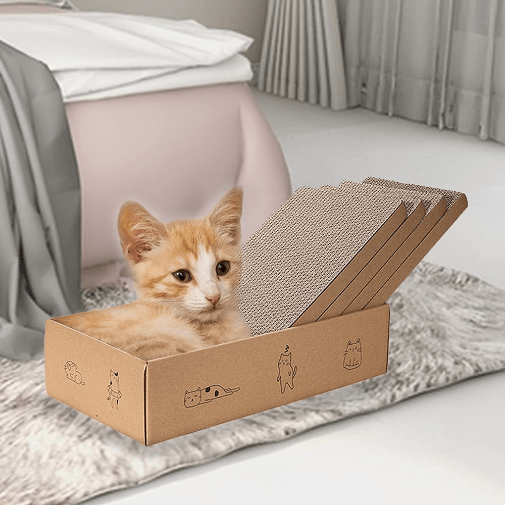 4 Packs in 1 Cat Scratch Pad with Box , Cat Scratcher Cardboard,Reversible,Durable Recyclable Cardboard, Suitable for Cats to Rest, Grind Claws and Play with Scratch Box Animals & Pet Supplies > Pet Supplies > Cat Supplies > Cat Furniture Mankaide   