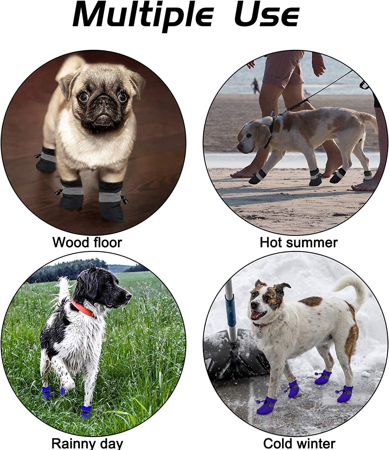 4 Pairs Dog Shoes with Reflective Straps Adjustable Pet Boots Anti-Slip Dog Sock Shoes Waterproof Soft Sole Dog Boot Adjustable Drawstring Boot Paw Protectors for Puppy (3.5 X 4.5 Cm, Black, Blue) Animals & Pet Supplies > Pet Supplies > Dog Supplies > Dog Apparel Weewooday   