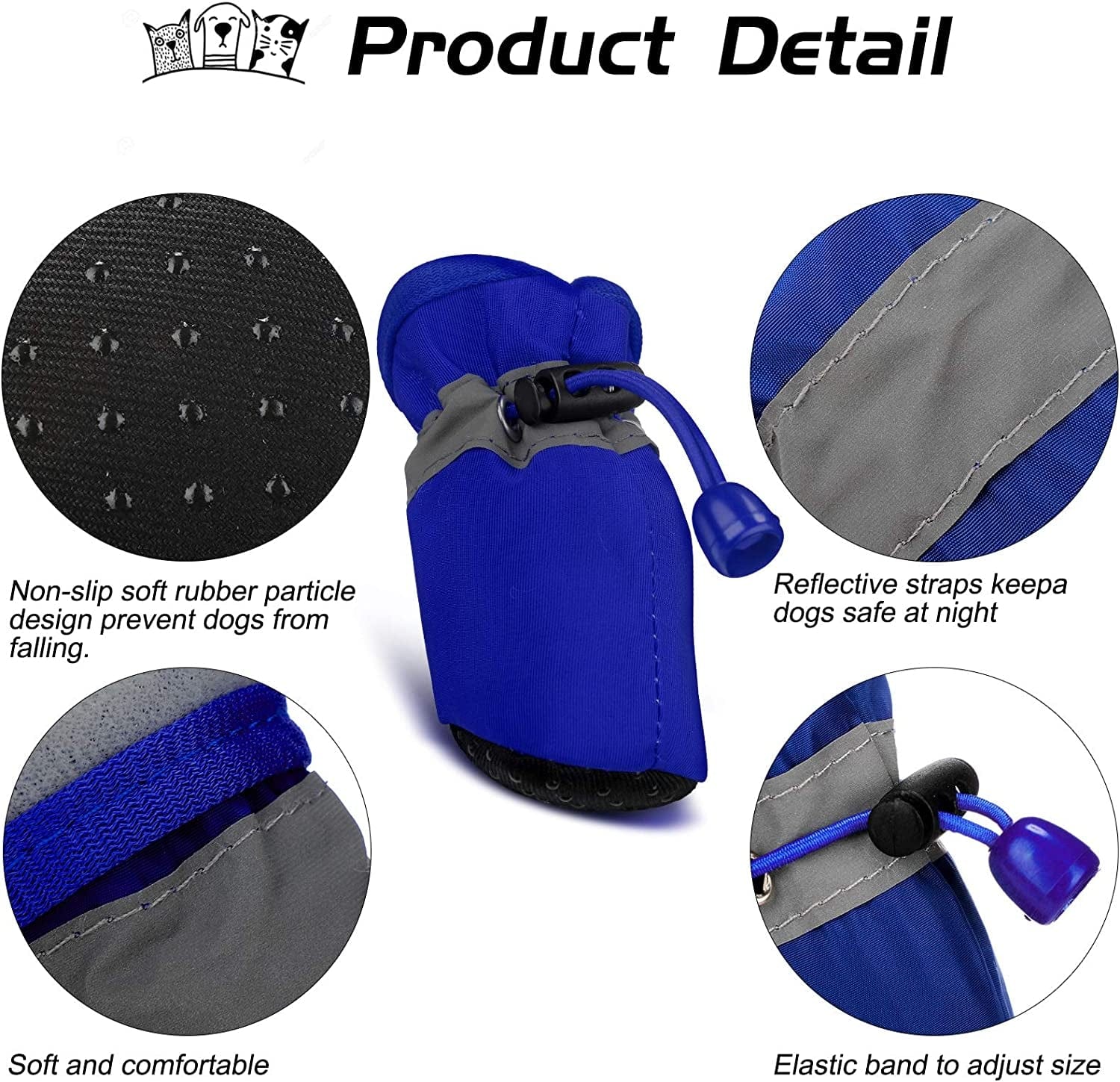 4 Pairs Dog Shoes with Reflective Straps Adjustable Pet Boots Anti-Slip Dog Sock Shoes Waterproof Soft Sole Dog Boot Adjustable Drawstring Boot Paw Protectors for Puppy (3.5 X 4.5 Cm, Black, Blue) Animals & Pet Supplies > Pet Supplies > Dog Supplies > Dog Apparel Weewooday   
