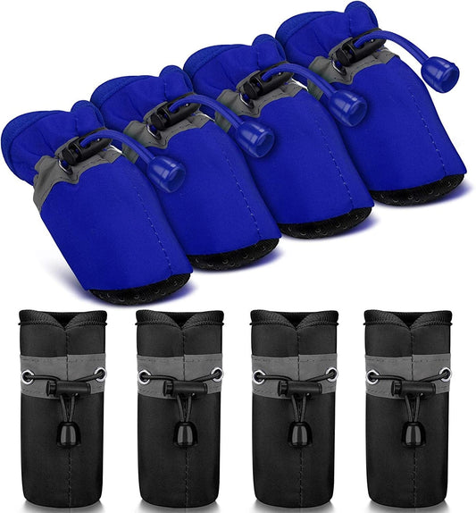 4 Pairs Dog Shoes with Reflective Straps Adjustable Pet Boots Anti-Slip Dog Sock Shoes Waterproof Soft Sole Dog Boot Adjustable Drawstring Boot Paw Protectors for Puppy (3.5 X 4.5 Cm, Black, Blue) Animals & Pet Supplies > Pet Supplies > Dog Supplies > Dog Apparel Weewooday Black, Blue 3.5 x 4.5 cm 
