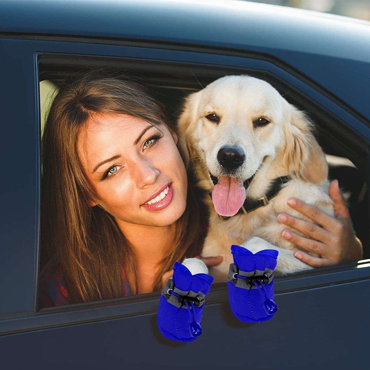 4 Pairs Dog Shoes with Reflective Straps Adjustable Pet Boots Anti-Slip Dog Sock Shoes Waterproof Soft Sole Dog Boot Adjustable Drawstring Boot Paw Protectors for Puppy (3.5 X 4.5 Cm, Black, Blue) Animals & Pet Supplies > Pet Supplies > Dog Supplies > Dog Apparel Weewooday   