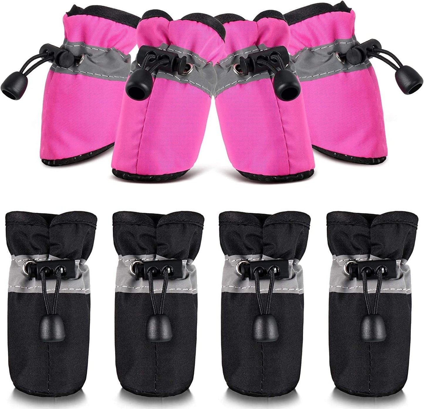 4 Pairs Dog Shoes with Reflective Straps Adjustable Pet Boots Anti-Slip Dog Sock Shoes Waterproof Soft Sole Dog Boot Adjustable Drawstring Boot Paw Protectors for Puppy (3.5 X 4.5 Cm, Black, Blue) Animals & Pet Supplies > Pet Supplies > Dog Supplies > Dog Apparel Weewooday Rose Red, Black 3.5 x 4.5 cm 