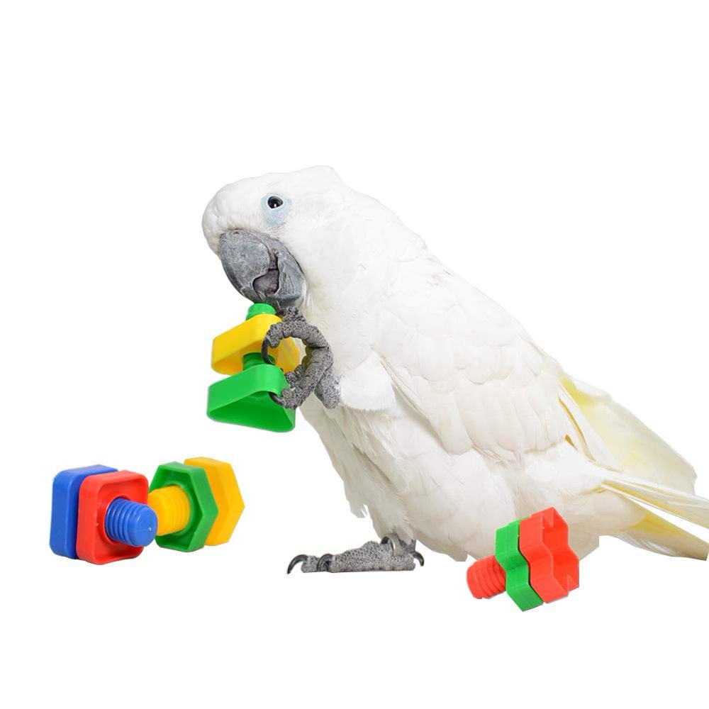 4 Pcs Bird Chewer Chewing Block Toys Set，Parrots Foot Talon Screw Toys，Parakeet Coloured Plastic Nuts Bolts Shaped Toy，Bird Cage Playpen Play Gym Grinding Beak Toy for Cockatiel African Grey Cockatoo Animals & Pet Supplies > Pet Supplies > Bird Supplies > Bird Gyms & Playstands QBLEEV   