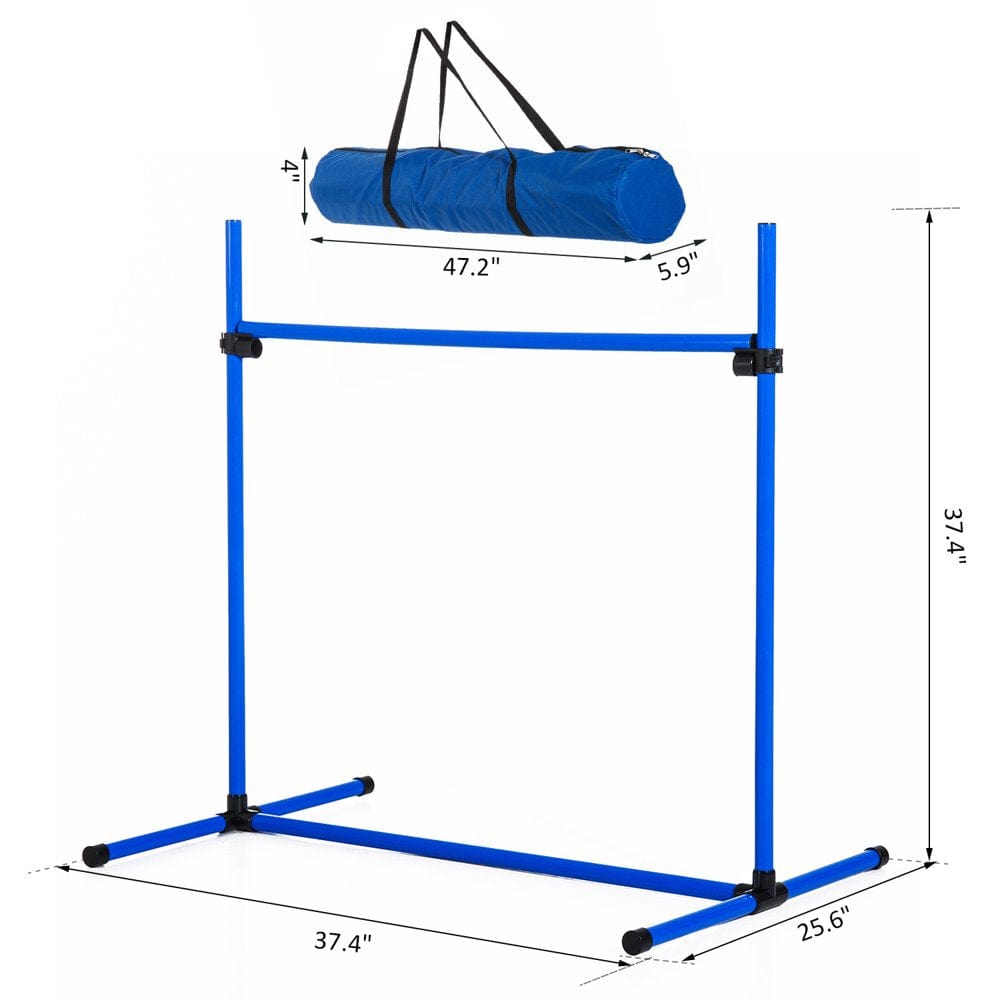 4 Piece Dog Starter Kit with Adjustable Height Jump Bars, Included Carry Bag, & Displacing Bar - Blue