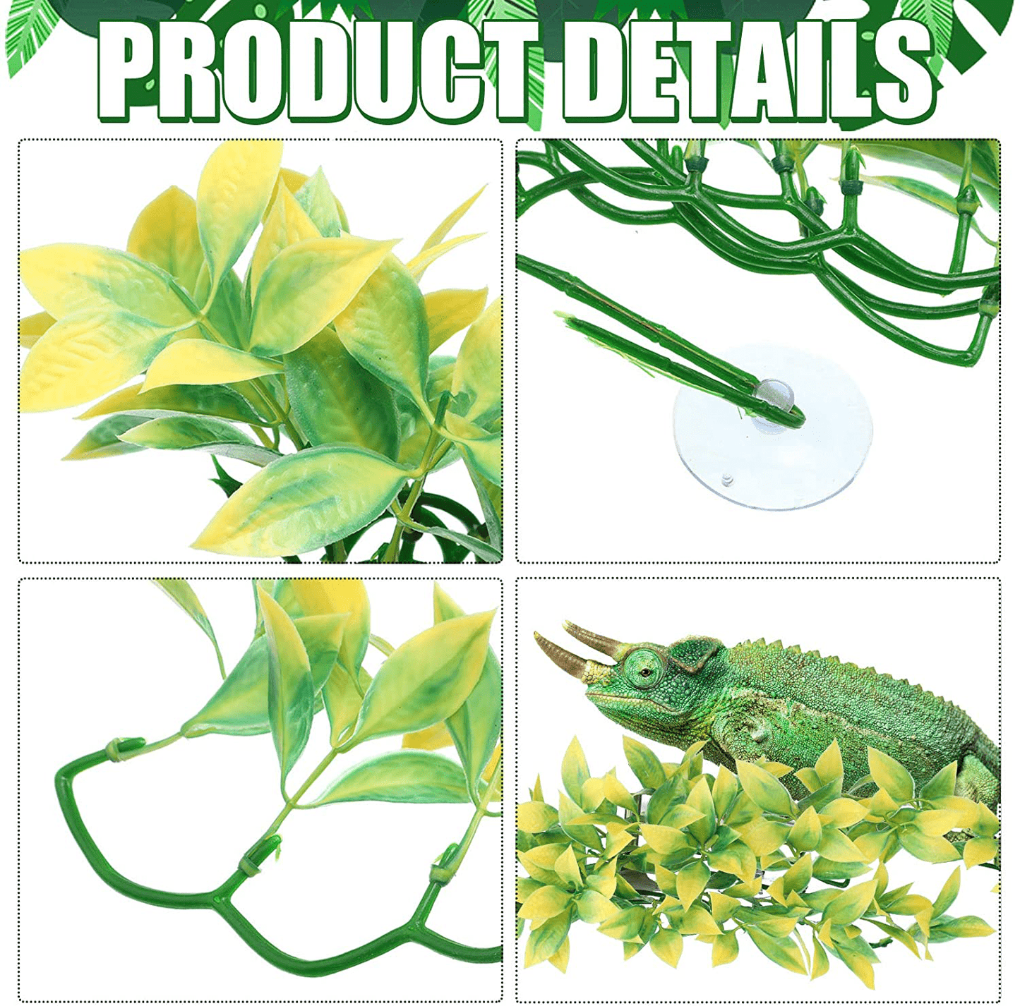 4 Pieces Artificial Reptile Plants Jungle Reptiles Terrarium Leaves Plastic Reptile Habitats Plant Amphibian Hanging Terrarium Plants Decorations with Suction Cups for Hermit Crab Lizards Geckos Snake Animals & Pet Supplies > Pet Supplies > Reptile & Amphibian Supplies > Reptile & Amphibian Habitat Accessories WILLBOND   