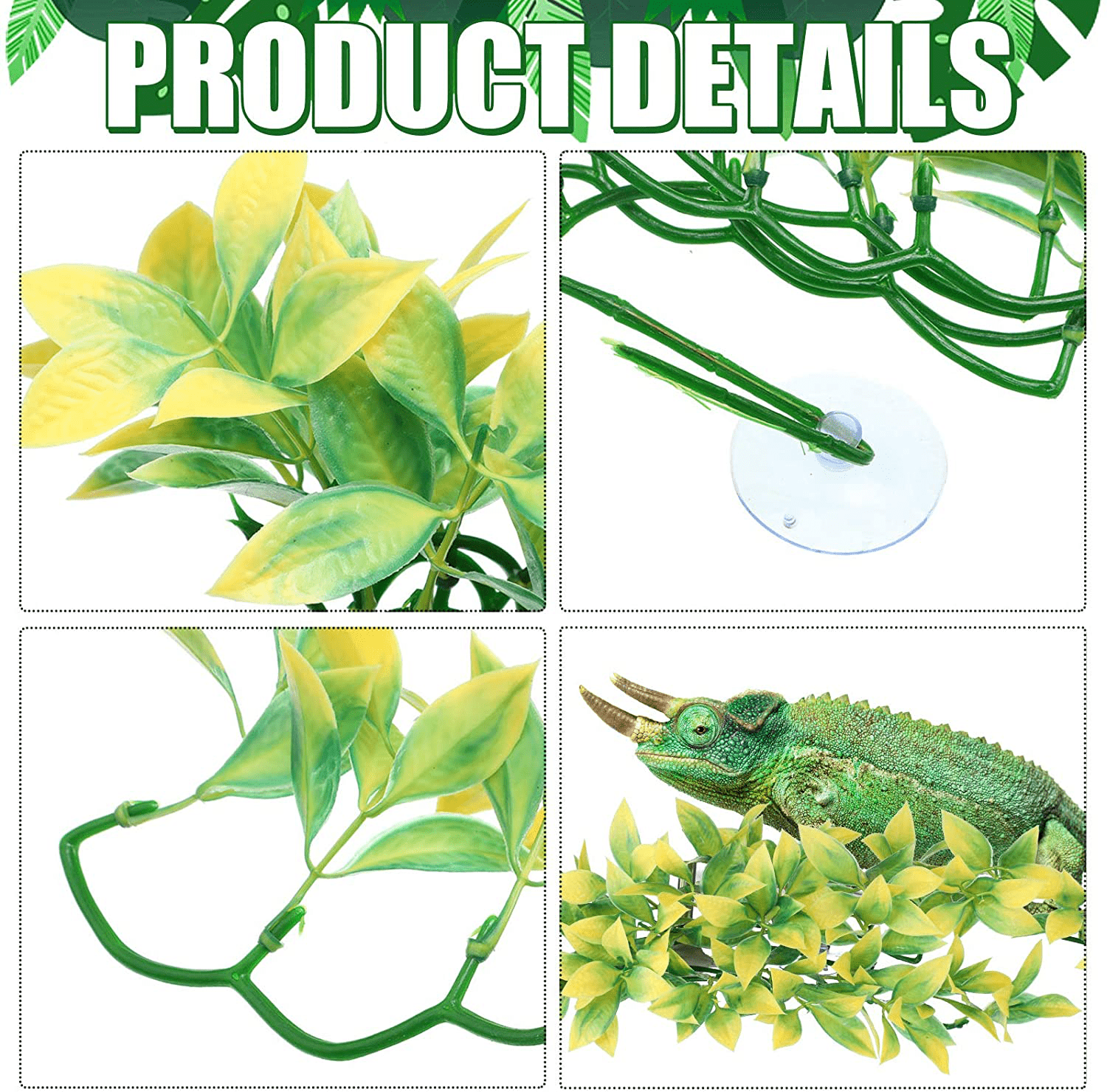 4 Pieces Artificial Reptile Plants Jungle Reptiles Terrarium Leaves Plastic Reptile Habitats Plant Amphibian Hanging Terrarium Plants Decorations with Suction Cups for Hermit Crab Lizards Geckos Snake Animals & Pet Supplies > Pet Supplies > Reptile & Amphibian Supplies > Reptile & Amphibian Habitat Accessories WILLBOND   
