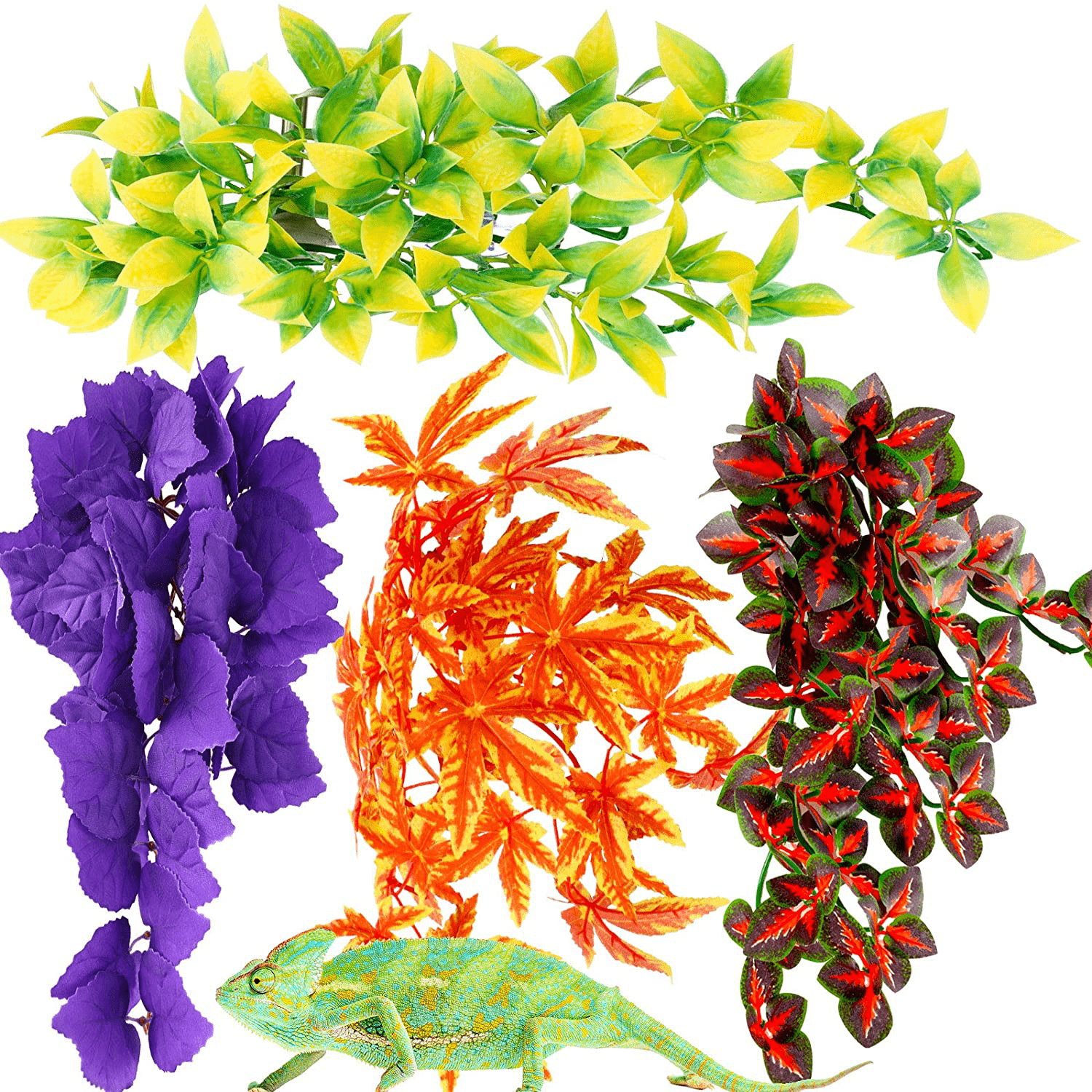 4 Pieces Artificial Reptile Plants Jungle Reptiles Terrarium Leaves Plastic Reptile Habitats Plant Amphibian Hanging Terrarium Plants Decorations with Suction Cups for Hermit Crab Lizards Geckos Snake Animals & Pet Supplies > Pet Supplies > Reptile & Amphibian Supplies > Reptile & Amphibian Habitat Accessories WILLBOND   