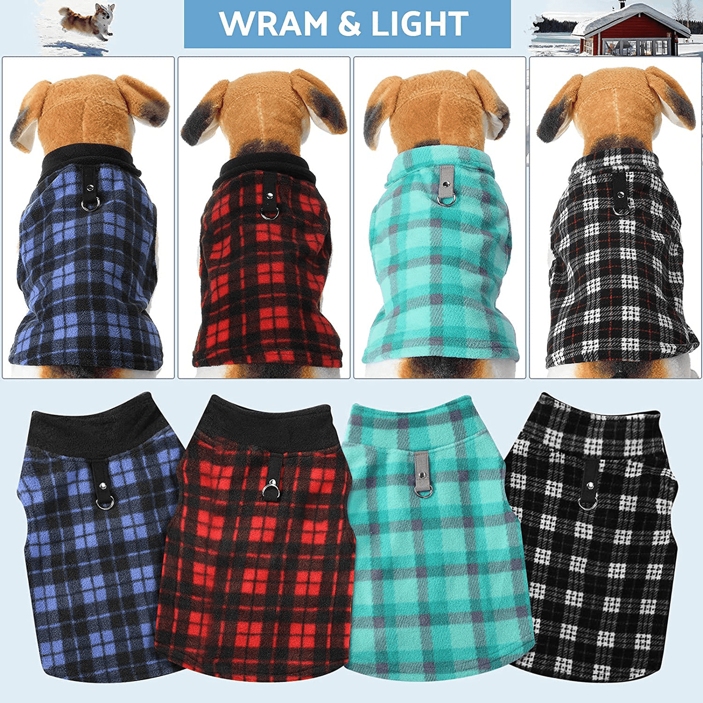 4 Pieces Fabric Dog Sweater with Leash Ring Winter Fleece Vest Dog Pullover Jacket Warm Pet Dog Clothes for Puppy Small Dogs Cat Chihuahua Boy