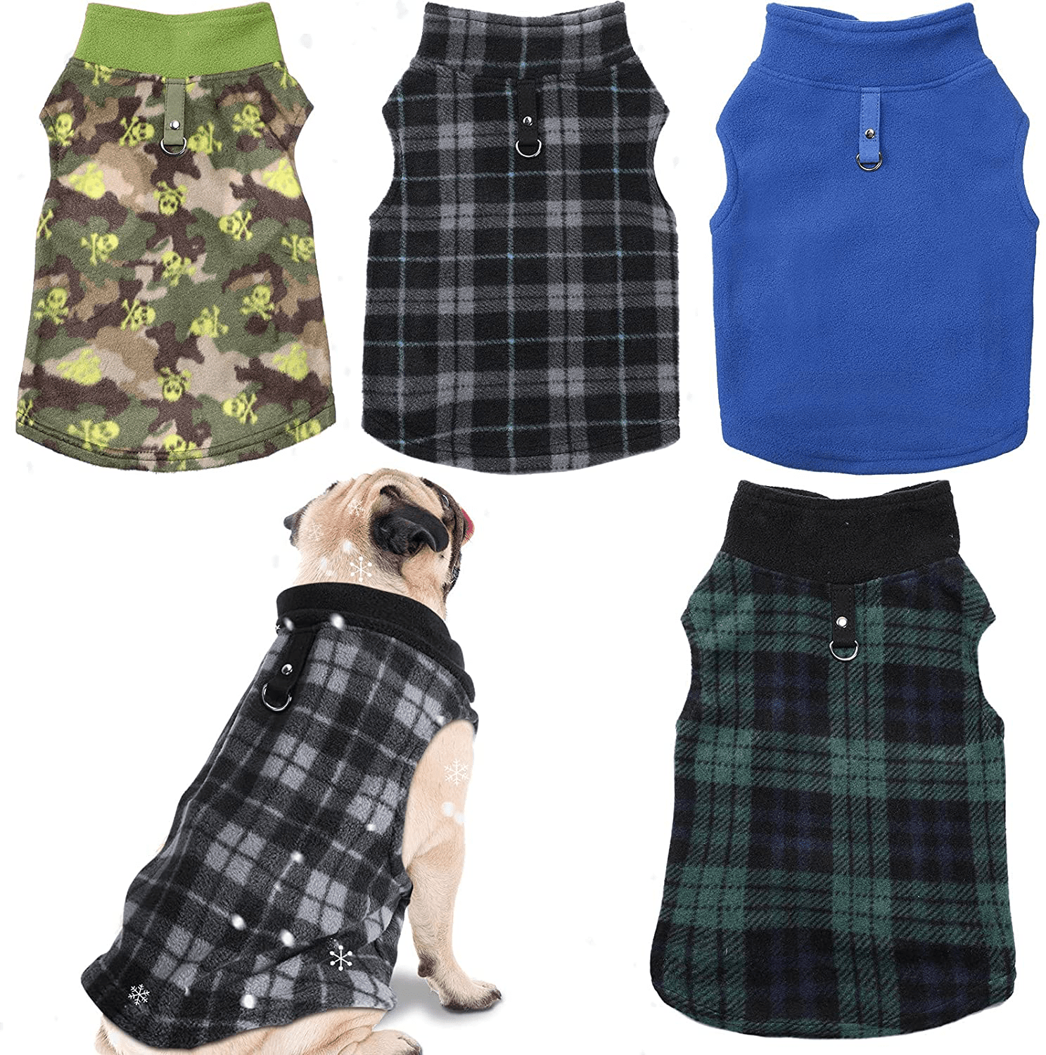 4 Pieces Fabric Dog Sweater with Leash Ring Winter Fleece Vest Dog Pullover Jacket Warm Pet Dog Clothes for Puppy Small Dogs Cat Chihuahua Boy Animals & Pet Supplies > Pet Supplies > Dog Supplies > Dog Apparel Weewooday Skull Pattern X-Large 