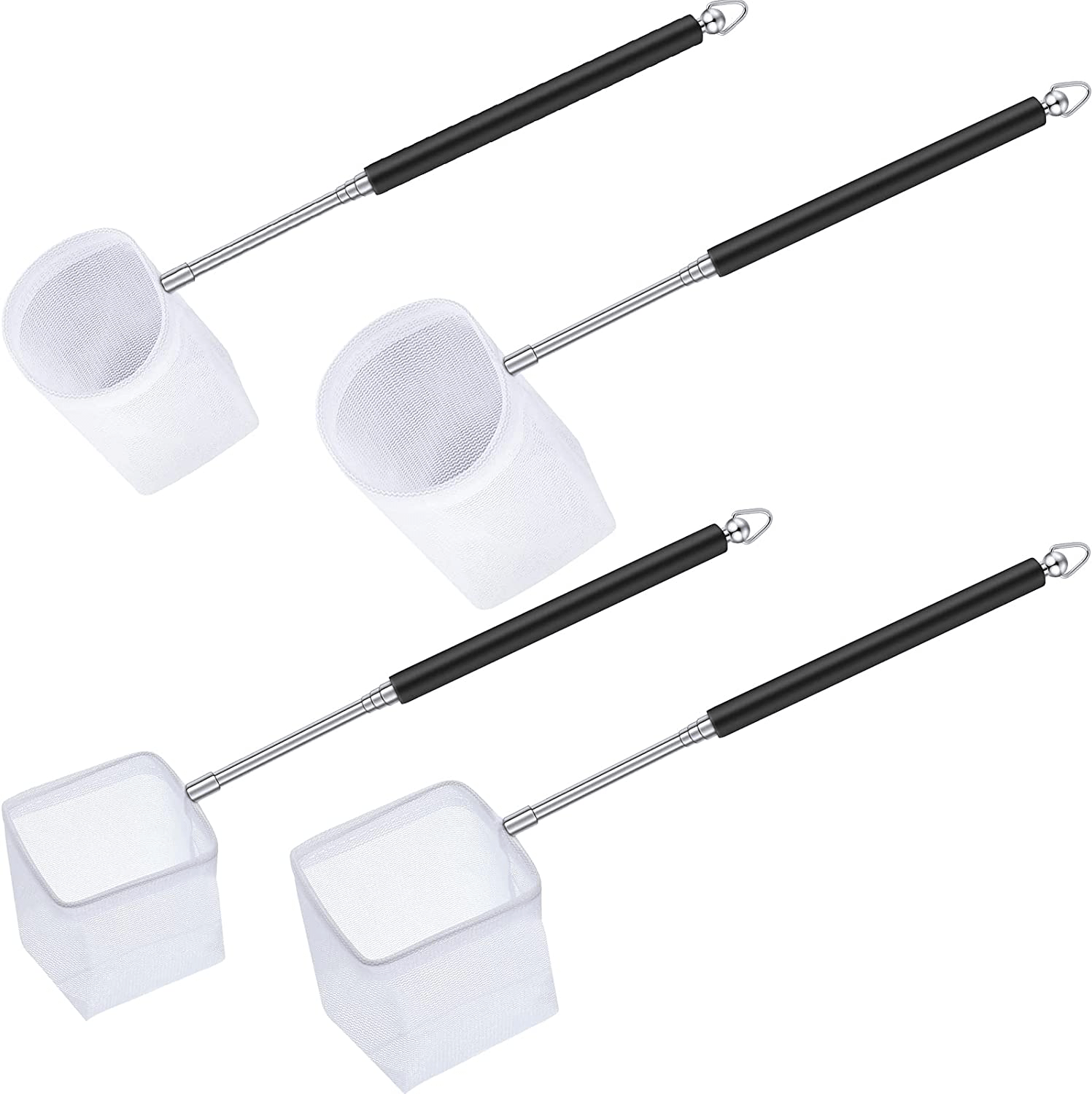 4 Pieces Fish Tank Shrimp Net Extendable Handle Shrimp Net Aquarium Stainless Steel Small Fishing Net Fish Shrimp Skimming Net with Adjustable Handle for Aquarium Fish Tank Pond Animals & Pet Supplies > Pet Supplies > Fish Supplies > Aquarium Fish Nets Shappy Black  