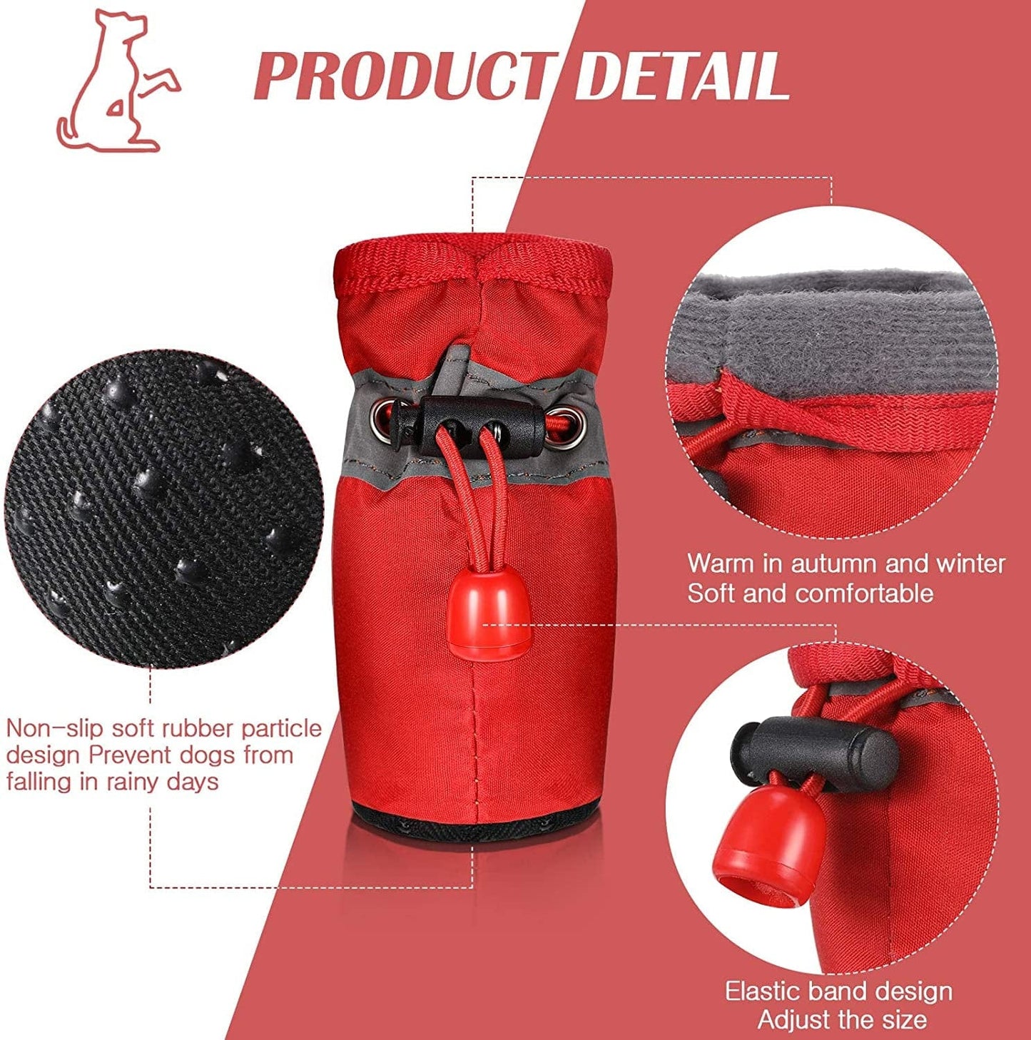 4 Sets Waterproof Dog Shoes Rain Snow Dog Booties Breathable Paw Protector Anti-Slip Dog Sock Shoes Soft Soled Dog Boots with Adjustable Drawstring for Dog (Red, Black, Yellow, Orange, Medium)