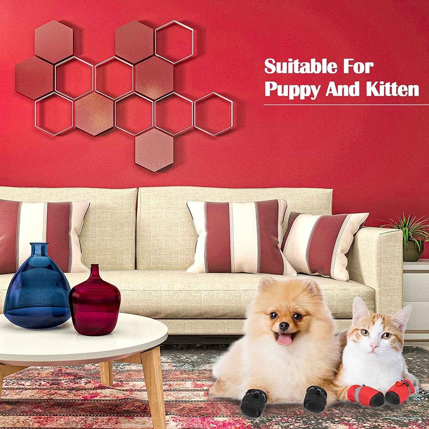 4 Sets Waterproof Dog Shoes Rain Snow Dog Booties Breathable Paw Protector Anti-Slip Dog Sock Shoes Soft Soled Dog Boots with Adjustable Drawstring for Dog (Red, Black, Yellow, Orange, Medium) Animals & Pet Supplies > Pet Supplies > Dog Supplies > Dog Apparel Weewooday   