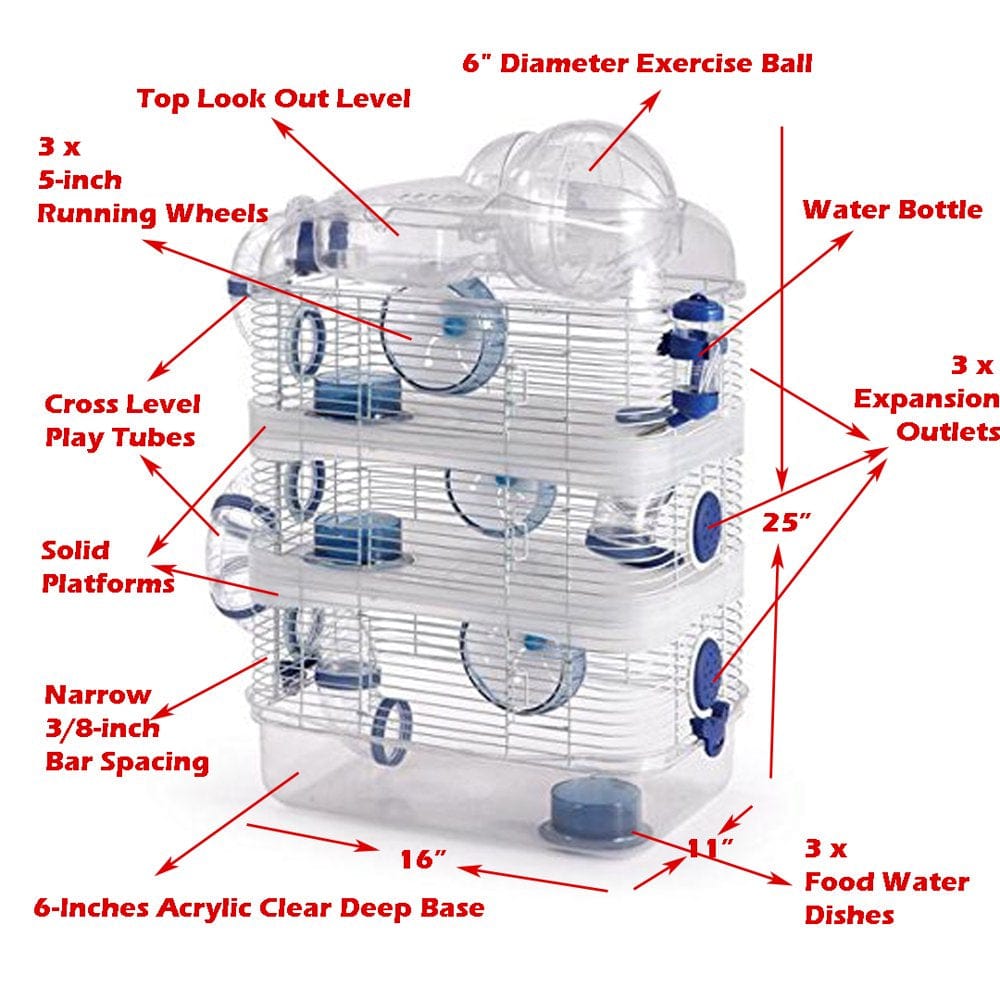 4-Story Acrylic Clear Hamster Mouse Gerbil House Habitat Home Cage with Top Lookout Level Exercise Running Ball Animals & Pet Supplies > Pet Supplies > Small Animal Supplies > Small Animal Habitats & Cages Mcage   