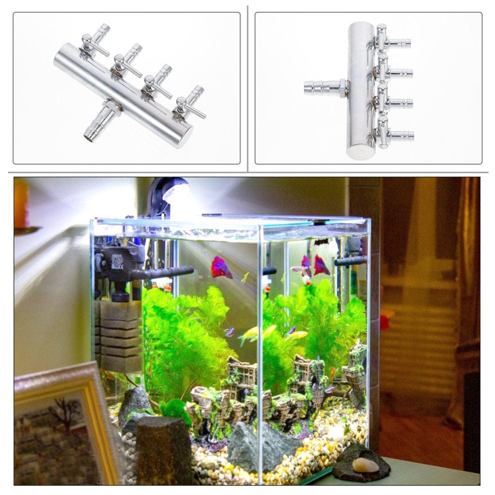 4 Ways 8 to 4MM Stainless Steel Aquarium Outlet Inline Air Pump Flow Lever Control Manifold Splitter Switch Tap Oxygen Tube Distr
