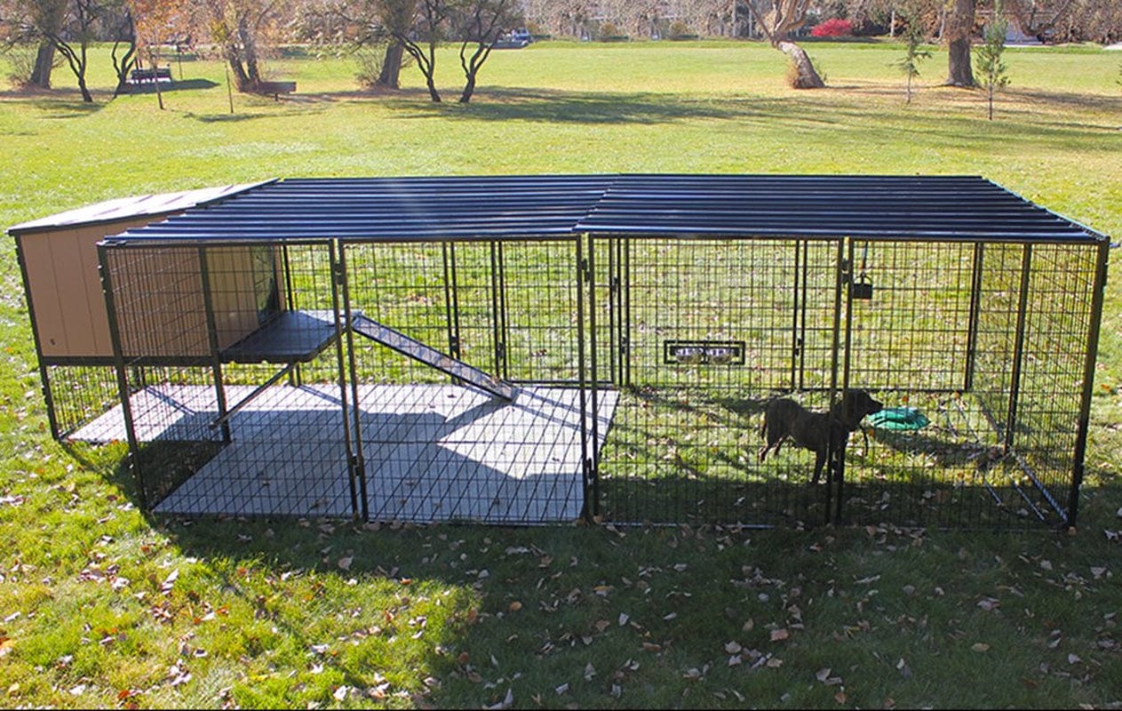 4' X 4' K9 Kennel Castle House with 8' X 16' Run with Metal Cover-Complete